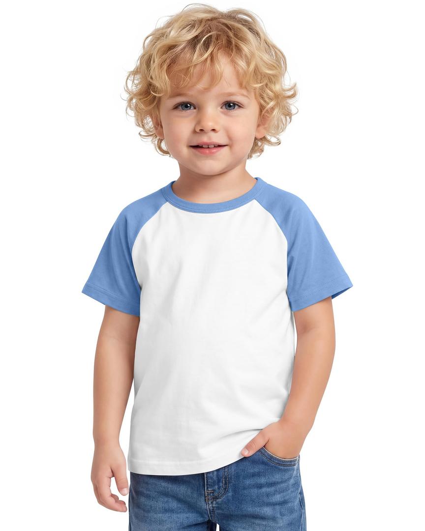 Yooo's Vivi Baby Boys Baseball Shirts, White/Sky Blue, 4-5t
