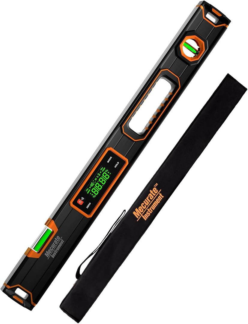 Mecurate 24-Inch Digital Level & Angle Finder, Magnetic, ±0.1°
±0.1° at 0°/90°, V-groove magnetic base, center handle, auto-flip LCD, 4 units, IP54, audio alerts and carrying case.
Amazon's Choice