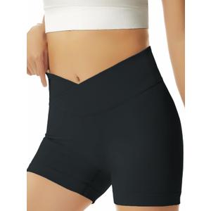 Girls Athletic Shorts Slim Tummy Control V Cross Waist Short Leggings Bike Dance Gymnastics Shorts (10-12 Years, Black)