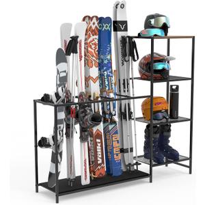 Freestanding Ski Rack, Ski Storage Rack w/Width-Adjustable Bars, Ski & Snowboard Rack Organizer for Garage, Home