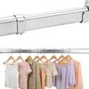 Oval Closet Rods for Hanging Clothes, 24 to 47 Inches Stepless Extendable Stainless Steel Closet Pole, Heavy Duty Clothes Rod for Closet Wardrobes Laundry RV, Chrome