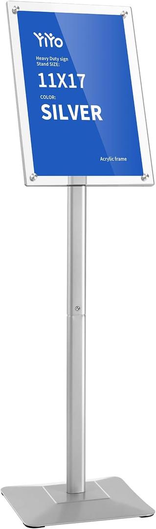 YIYO Sign Stand Poster Stand，adjustable heavy duty pedestal Sign Holder Floor Stand，acrylic frame floor signage standing for display menu11*17 inch，Silver (acrylic frame 11*17 Sliver)