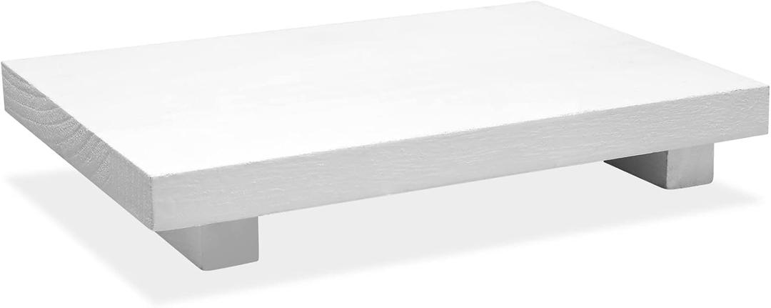 Nuogo Wood Riser Tray Soap, Stand Soap Tray for Kitchen Sink, Wood Pedestal for Kitchen Counter Sink Stand Decorative Rustic Bathroom Dishes Plant Bottles Candles Display, 9 x 6 Inch,White