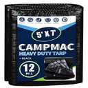 CAMPMAC Black Tarps Heavy Duty Waterproof 5x7, 12 Mil Thick, High Durability, Rip and Tear Resistant with Metal Grommets Every 20 Inches