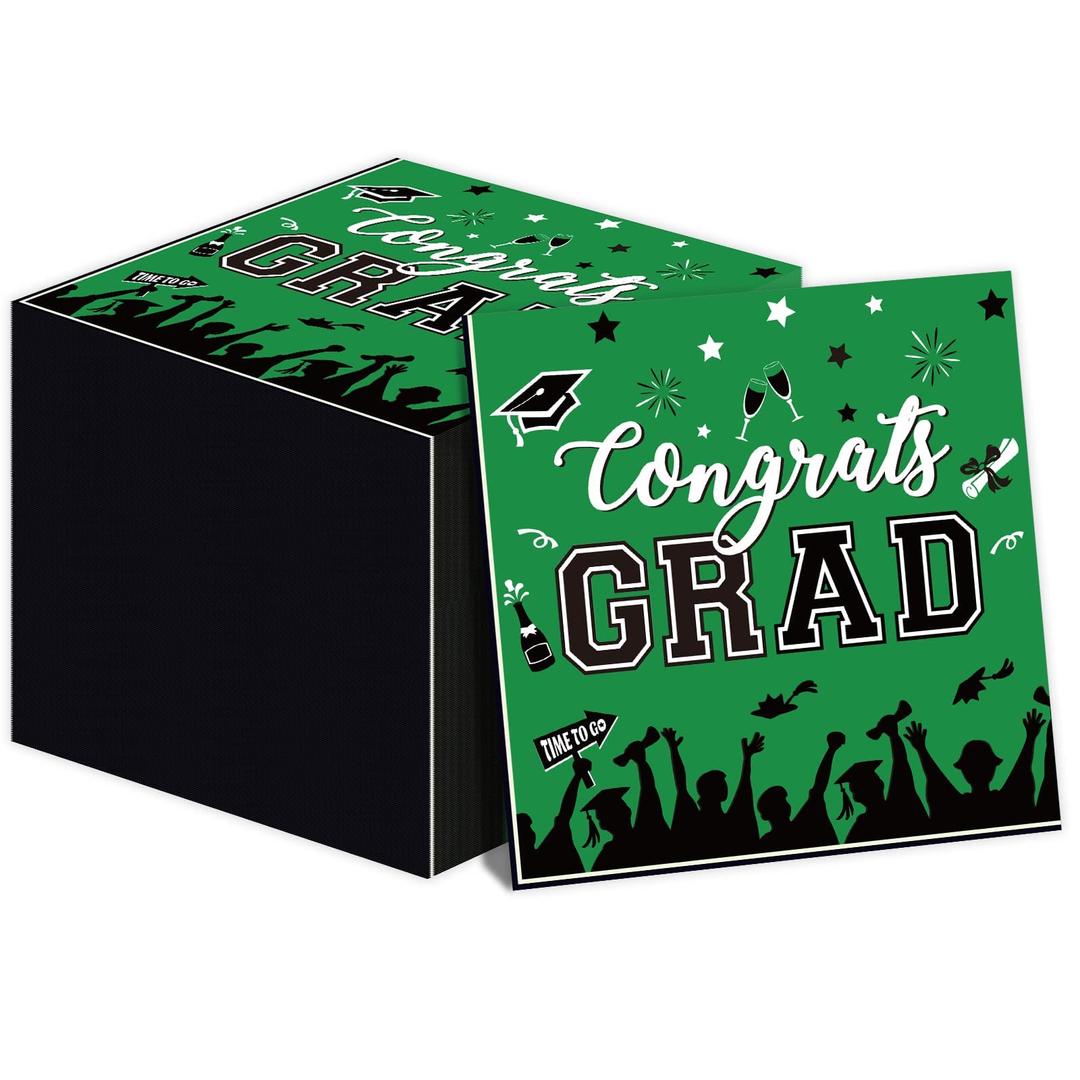 100-PK Class of 2025 Graduation Napkins, 3-Ply Disposable Congrats Grad Paper Hand Towels for School, University, College Cocktail Party Celebration Decorations (Blue)