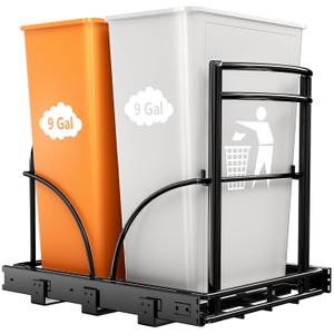 ANASTA Dual Pull Out Trash Can Under Cabinet Rack-No Can Included, Under Sink Trash Can Pull Out Holds Double 7-9 Gal/35 Qt*2 Commercial Garbage Can Recycle Bin, Minimum Cabinet Size16''W 17''H 22"D