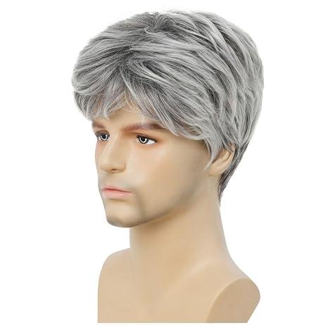 Grey Short Wigs for Men Natural Layered Synthetic Hair Cosplay Halloween Costume Wigs for Male Guy