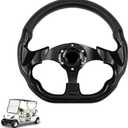 LOSCHEN Golf Cart Steering Wheel Universal D-shaped Design Fit for Club Car Ds and Precedent EZGO RXV & TXT, Fit for Yamaha Golf Cart Steering Wheel-Black