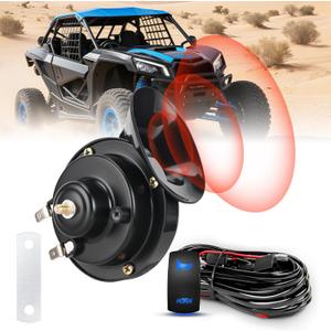 Nilight 12V UTV Horn Wiring Harness Kit with Blue LED Momentary Rocker Switch 60DB Horn Compatible with Polaris RZR Ranger Can Am Kawasaki Teryx Arctic Cat Yamaha Rhino Golf Cart Tractors
