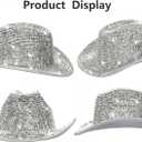 Silver Rhinestone Western Cowboy Hat for Womens - Glitter Cowgirl Hat for Disco Parties and Costumes