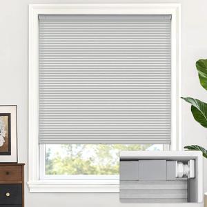 LazBlinds Cordless Cellular Shades, No Tools No Drill Light Filtering Honeycomb Shades Pleated Blinds for Windows, 32'' W x 64'' H, Light Grey