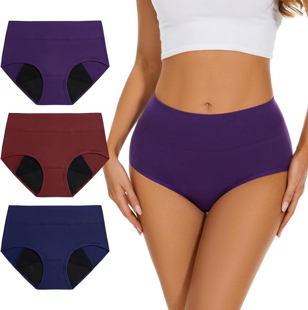 Allbase Incontinence Underwear for Women High Absorbency Period Panties Ladies Leakproof Protective Menstrual Postpartum Bladder Control Washable Cotton Briefs Multipack XL