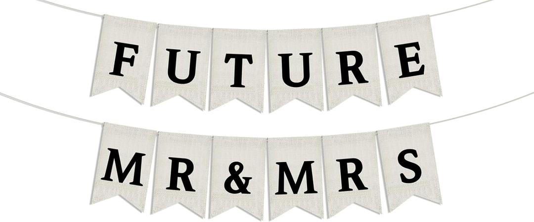 Burlap Future Mr & Mrs Banner - Wedding Shower Decorations, Engagement Banner, Mr & Mrs Sign, Bridal Shower Party Decorations, Wedding Garden Decorations (Black)