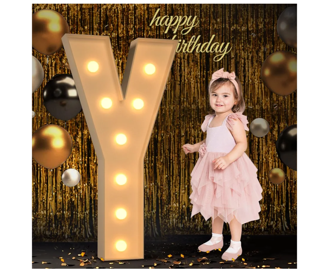 Marquee Light Up Letters, 3FT Large Letters for Party Decorations, Marquee Numbers, Mosaic Balloon Frame, Baby Letters for Baby Shower Birthday Wedding Engagement Party, Pre-Cut DIY Foamboard Letter Y