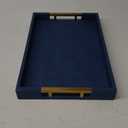 Modern Elegant 18x12 Rectangle Navy Blue Faux Leather Shagreen Decorative Tray Ottoman Tray Coffee Table Perfume Living Room Kitchen Serving Tray with Brass Gold Metal Handles by Home Redefined. (Navy/Gold Brass)