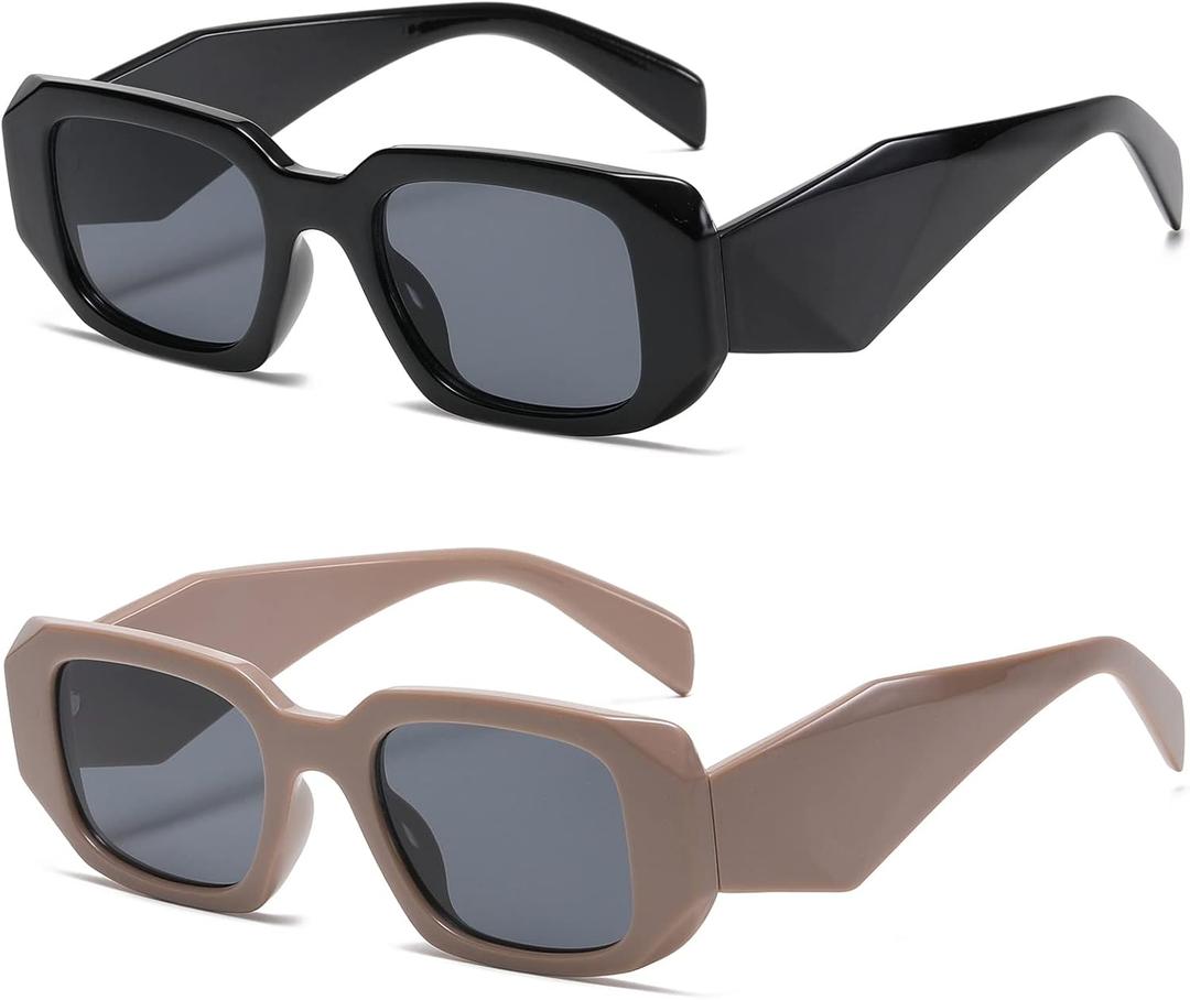 Verfimaci Trendy Rectangle Sunglasses for Women Man Square Sun Glasses (Black Frame Grey Lens+brown Frame Grey Lens)