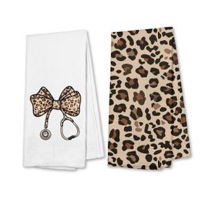 Xiyurlk Cheetah Leopard Nurse Kitchen Towels Set of 2,Nurse Towels Graduation Appreciation Week Gifts for Women,Gifts for New Grad Nurses,Nursing Towels for Kitchen Bathroom, 16x24 Inch