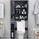 Vabches Over The Toilet Storage Cabinet with Doors & Paper Holder, Blue, W33.03''