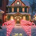 COOLWUFAN 24 Pack 22'' Christmas Candy Cane Pathway Markers, Christmas Outdoor Decorations Pathway Lights with 144 Warm Lights for Christmas Holiday Party Walkway Patio Garden Yard Lawn Decor