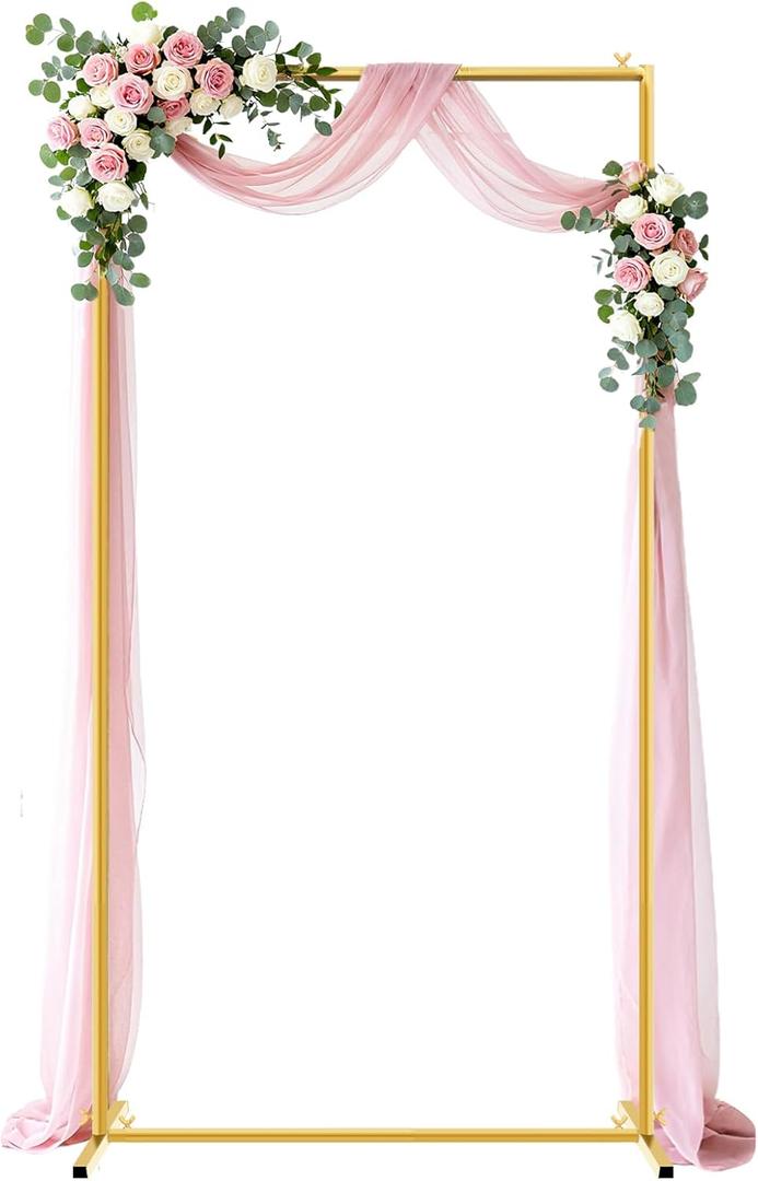 Gold Wedding Arch Backdrop Stand, 6.6 * 3.3FT Square Backdrop Stand Balloon Flower Metal Frame for Ceremony, Anniversary, Party, Birthday,Baby Shower Photo Booth Decoration