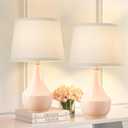 GyroVu 18" Table Lamp Set of 2, Ceramic Lamp Classic Beside Lamps Nightstand Lamp Modern Bedside Lamp for Living Room, Bedroom & Office Rocker Swtich Pink-LED Bulbs Included