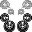 Electric Stove Burner Drip Pans WB31M19(8) WB31M20(6) and Electric Stove Top Burner WB30M1(6") WB30M2(8") Compatible for G-E Hot-point Ken-more General Electric Stove Parts by MIFLUS (Black Drip Pans 2*8in 2*6in and Stove Burner 2*8in 2*6in)