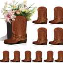 Weekgrat 16 Set Brown Western Cowboy Boots Flower Boxes Centerpiece Boot Shape Boxes Decorations Western Theme Party Cowgirl Favors for Cowboy Cowgirl Birthday Party Baby Shower Wedding Supplies