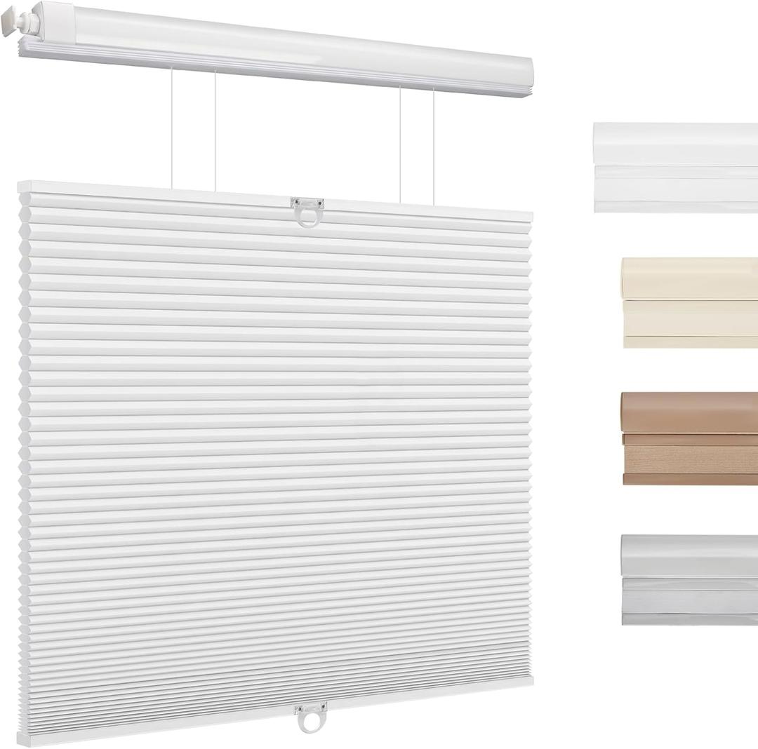 Serlmwnt Cordless Cellular Shades - Honeycomb Blinds for Indoor Windows,No Drill Blackout Shades,Thermal Insulation & Noise Reduction,Suitable for Bedrooms,Kitchens,Living Rooms, Etc.White,38"48"