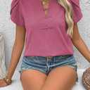 Women's Summer Tops Petal Short Sleeve V Neck Blouses Dressy Casual Fitted Cute Solid Shirts 2025 (Green, M)