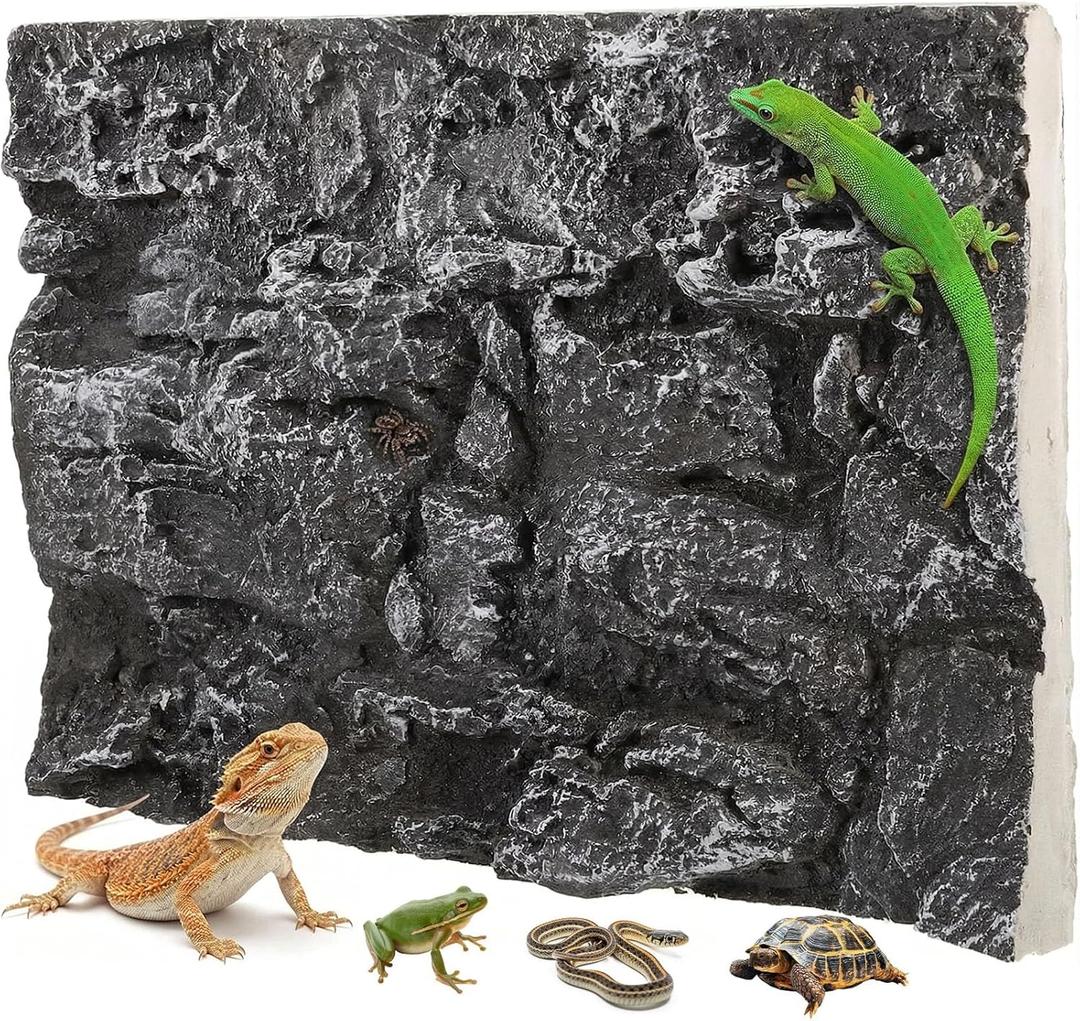 Toddmomy Rock Terrarium Background 3D Reptile Habitat Backgrounds, 17.7x11.8in Decorative Backdrop for Tanks Bearded Dragons Lizard Gecko Spider Chameleon Turtle Fish