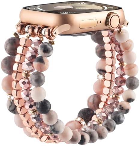 CAGOS Natural Stone Beaded Bracelet Compatible with Apple Watch Band 38mm/40mm/41mm/42mm/44mm/45mm Women Series 9 8 7 SE Series 6 5 4 Fashion Dressy Stretchy Handmade Beads Strap for iPhone iWatch Bands Series 3/2/1, Set of 3