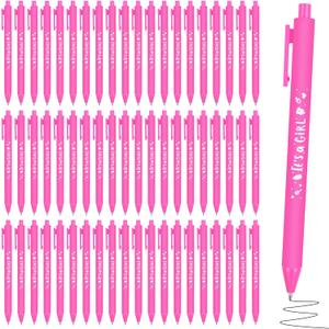 ADXCO 60 Pieces Baby Shower Pens It's a Girl 1.0 mm Ballpoint Pen with Black Ink Retractable Writing Pens for Guests Friends Baby Shower Gender Reveal Party Favors Office School Student Writing, Pink