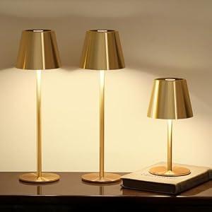 keysays 3 Pack Cordless Table Lamp, Portable Battery Operated Lamp with 3 Color Temps and Stepless Dimming, Rechargeable Table Lamp for Dinner, Desk, Cafe, Outdoor (Brushed Gold)