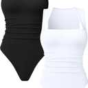 OQQ Women’s Square Neck Sleeveless Bodysuit Shapewear Tank Top Stretchy Slim Fit Bodycon Top for Going Out 2 Pack,XL