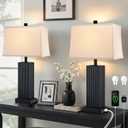 27.5" Black Lamps Set of 2, Modern Farmhouse Bedroom Lamp for Nightstand with USB Charging Port, Natural Wooden Base Table Lamp for Living Room, Wood Table Lamp for Bedside, Bulbs Included (Black)