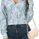 Womens Long Sleeve Button Down Shirts Dressy Casual Tops Work Blouses (Blue, XXL)