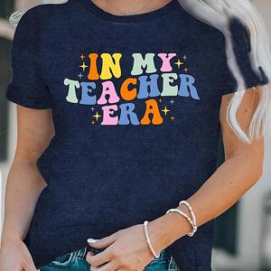LBP Womens Teacher Shirts Teacher Life Short Sleeve in My Teacher Era Shirt (Small, Blue)
