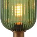 Mid Century Table Lamp,Vintage Glass Shade,3 Way Dimmable Desk Lamp, for Bedroom Living Room, Green Ribbed Glass