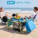 2-in-1 Beach Cart with Big Balloon Wheels for Sand, Folding Utility Wagon with Chair Holder, Cooler Bag, Mesh Storage, 4 Cup Holders, Umbrella Rack, Supports 100 lbs, Ideal for Beach, Camping, Picnic