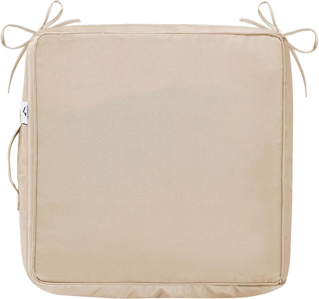 IPYNBAP 19x19x3 Inch Outdoor Chair Cushion Cover Set of 4, Water-Resistant & Fade-Resistant Patio Seat Cushion Cover, Replacement Cushion Covers for Chairs with Handle and Ties, 4 Pack, Beige