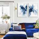 2Pcs Unframed Navy Blue Abstract Wall Art Modern Minimalist Floral Poster Prints Grace Flower Wall Decor Pictures for Living Room Bedroom Office Decorations