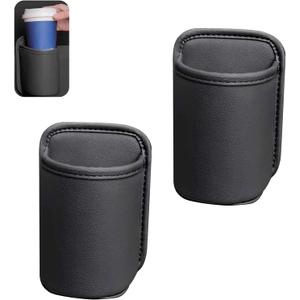 2 PCS Large Car Door Cup Holders, Clip On Back Seat Cup Holders for Cars, Scratch-Resistant & Waterproof Leather Storage Bag for Beverage Mobile Phone, Universal for Most Cars (Black)