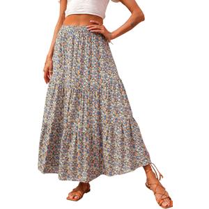KIRUNDO Maxi Skirts for Women 2026 Summer Boho Floral High Waist Casual Flowy Long Skirt Beach Vacation Cruise Resort Wear (M)
