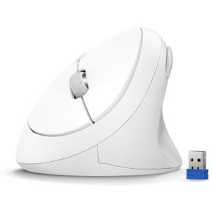 TECKNET Wireless Mouse, 5 Adjustable DPI Levels, 6 Buttons, 4800 DPI Wireless Vertical Mouse, 2.4G Silent Wireless Mouse for Laptop, PC, Chromebook, Mac - Light White