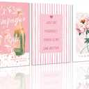 3Pcs Pink Preppy Canvas Wall Art, Funky Champagne Glasses Painting Picture Wall Decor, Trendy Aesthetic Pictures Poster Print Artwork, for Cute Teen Girls College Dorm Bedroom Apartment Home Decoration