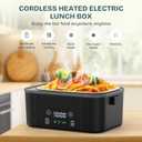 Cordless Heated Lunch Box, Smart Timer Automatic Heating Food Warmer for Adults, 5.5-Cup Portable Electric Lunch Container with Handheld Insulated Bag（Dark Black）