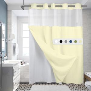 Beige No Hook Shower Curtain with Snap in Liner Set,Modern Fabric Shower Curtains for Bathroom Hotel Style Decor 71x74