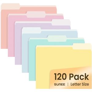 SUNEE File Folders, 120 Pack Manilla Folders 8.5 x 11, Colored File Folders Home Office School Supplies for Documents Files Paper, 6 Soft Colors