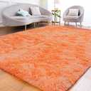 Fluffy Rug for Bedroom Living Room, 2x6 Orange Area Rugs, Faux Fur Shag Modern Carpet Ultra Soft Girls Boys Room Home Decor, Tie-Dyed