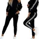 CHICME Women's Three Piece Outfits Striped Tape Patch Tank Tops Bomber Jacket with Sporty Pants Tracksuit Lounge Sets. Size XL